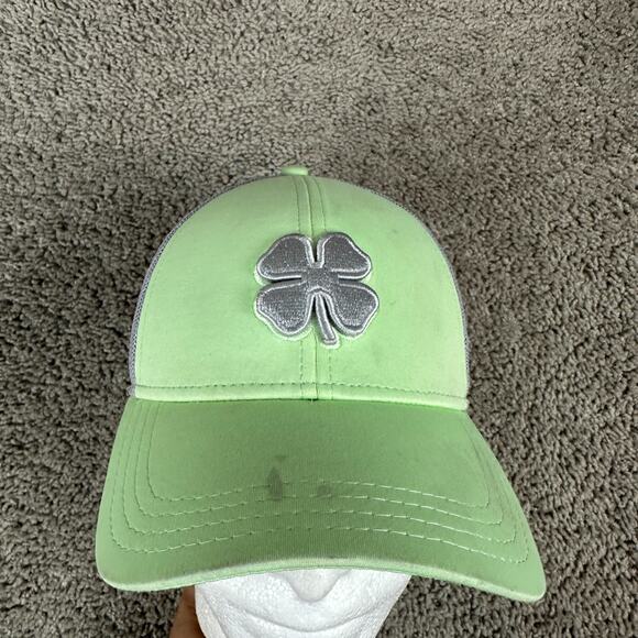Black Clover Hat Cap S/M Green Gray Fitted Mesh Back Live Lucky Casual Mens - Picture 2 of 9